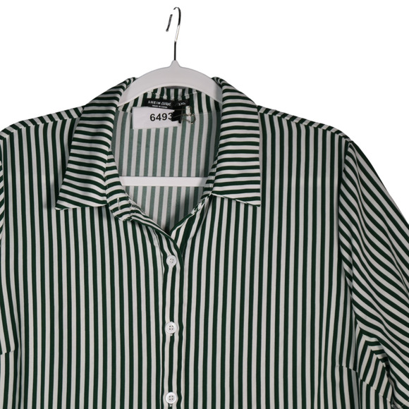 Shein Curve Shirt Dress Womens Size 1X Green Stripe Tiered Boho Peasant - Picture 4 of 9